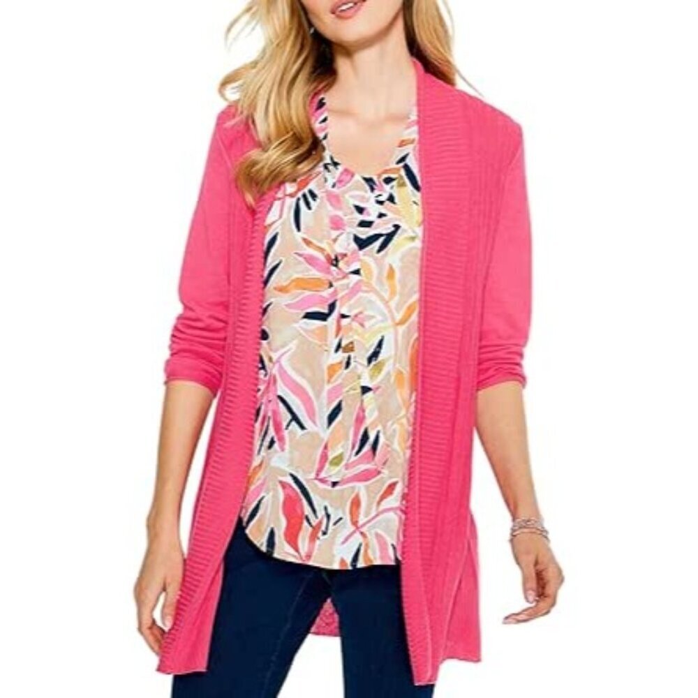 NIC + ZOE Women's Twirl Away Cardigan Lightweight Pink‎ Size M Long Sleeve NWOT